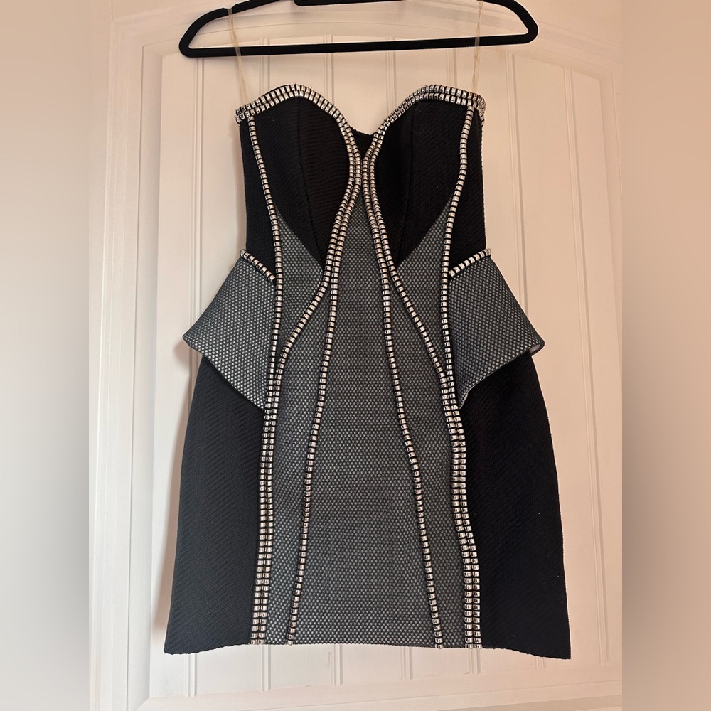 Sass and Bide Black and Gray Strapless Dress UK6